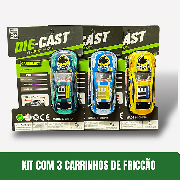 Kit com 3 Carrinhos de Fricção