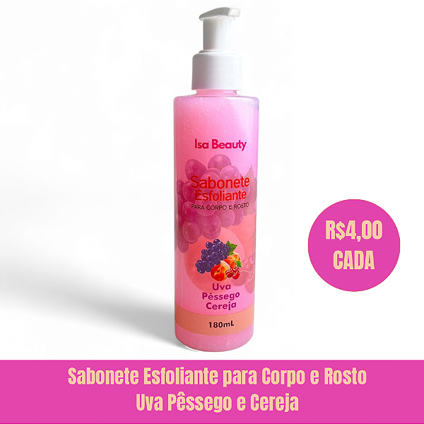 Sabonete Esfoliante para Corpo e Rosto Uva Pêssego e Cereja