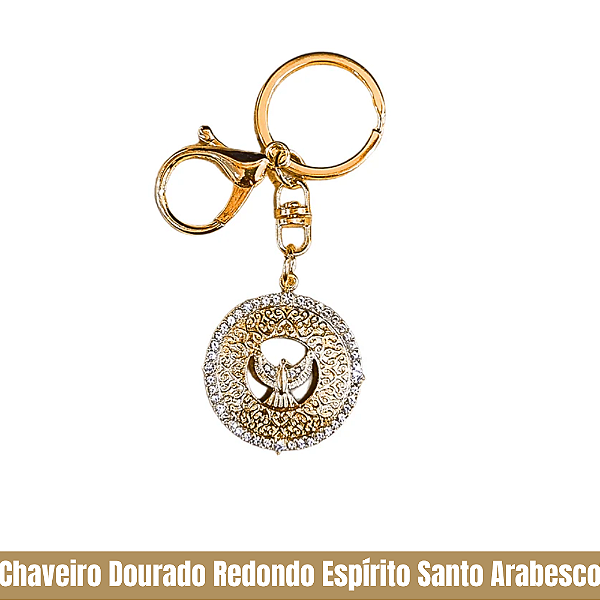 Chaveiro Dourado Redondo Espírito Santo com Arabesco