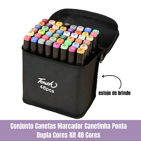 Conjunto Canetas Marcador Canetinha Ponta Dupla Cores 48 Cores