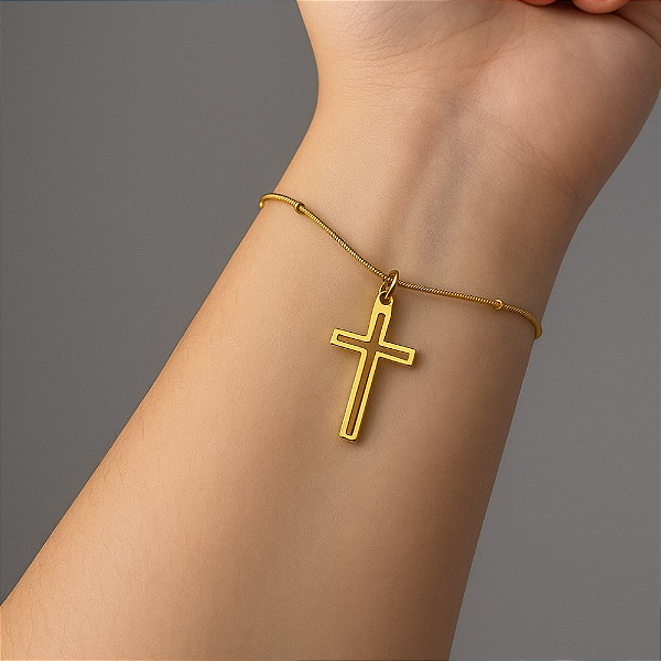 Pulseira Masculina de Cruz Dourado Modelos Variados