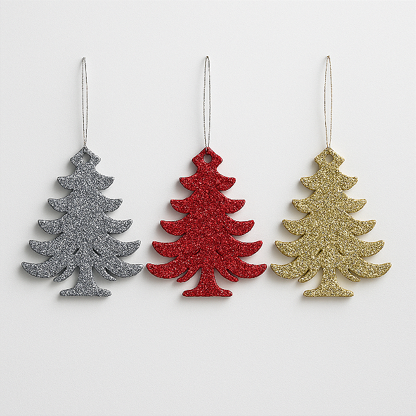 Kit 3 Pendente Árvore de Natal com Glitter