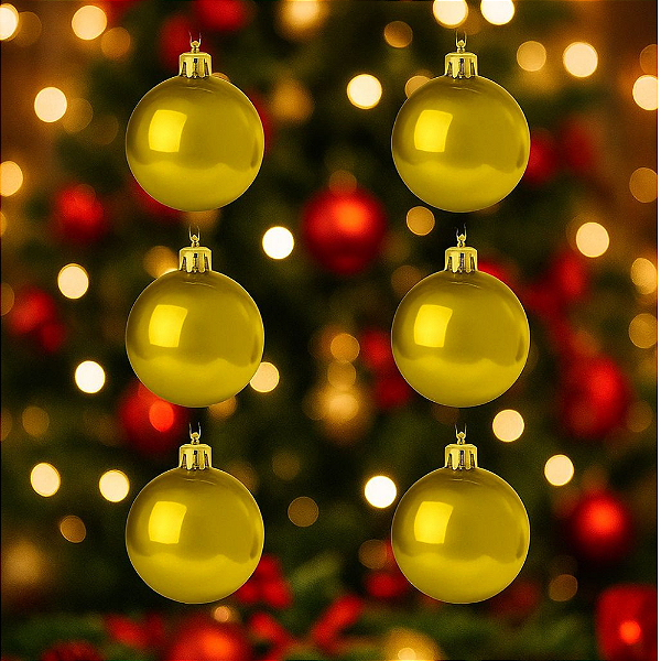 Kit com 6 Bolas de Natal Douradas 3cm