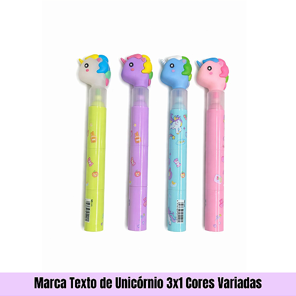 Marca Texto de Unicórnio 3x1 Cores Variadas
