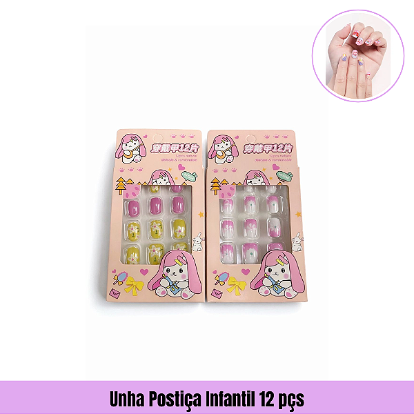 Unha Postiça Infantil 12 pçs