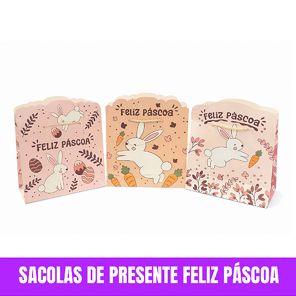 Sacolas de Presentes Feliz Páscoa Cores Sortidas