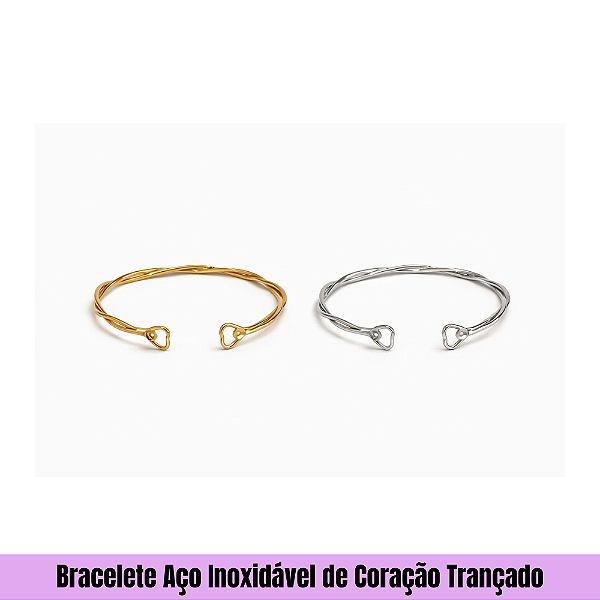 Bracelete Aço Inoxidável de Coração Trançado