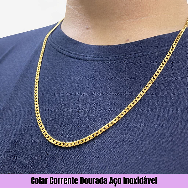 Colar Corrente Dourada Aço Inoxidável