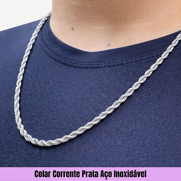 Colar Corrente Prata Aço Inoxidável