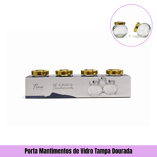 Porta Mantimentos de Vidro Tampa Dourada