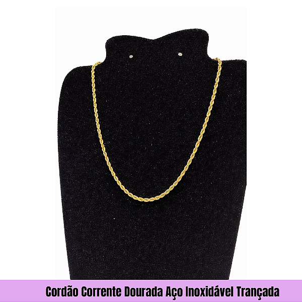Cordão Corrente Dourada Aço Inoxidável Trançada