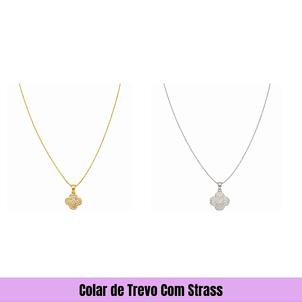 Colar de Trevo Com Strass