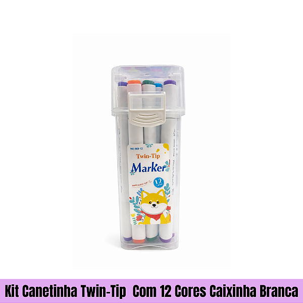 Kit Canetinha Twin-Tip Com 12 Cores Caixinha Branca