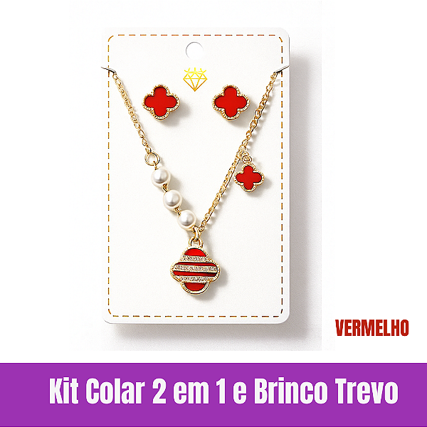 Kit Colar 2 em 1 e Brinco Trevo