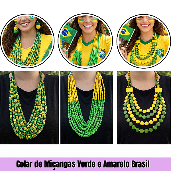 Colar de Miçangas Verde e Amarelo Brasil
