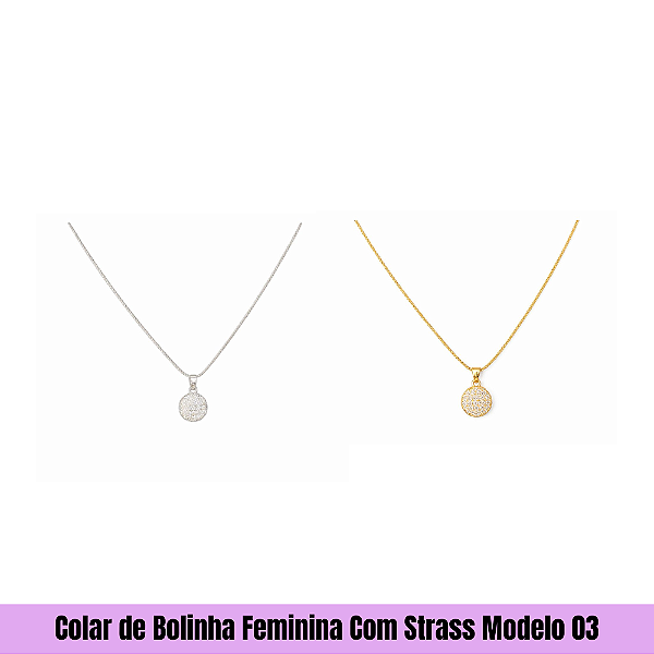 Colar de Bolinha Feminina Com Strass Modelo 03