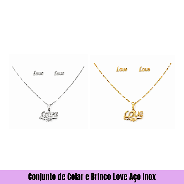 Conjunto de Colar e Brinco Love Aço Inox