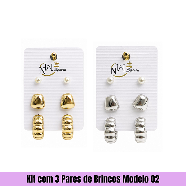 Kit com 3 Pares de Brincos Modelo 02