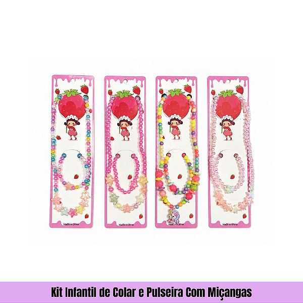 Kit Infantil de Colar e Pulseira Com Miçangas