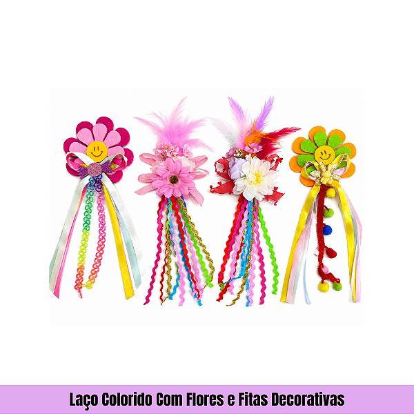 Laço Colorido Com Flores e Fitas Decorativas