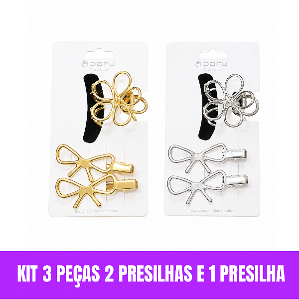 Kit 3 Peças 2 Grampos e 1 Presilha