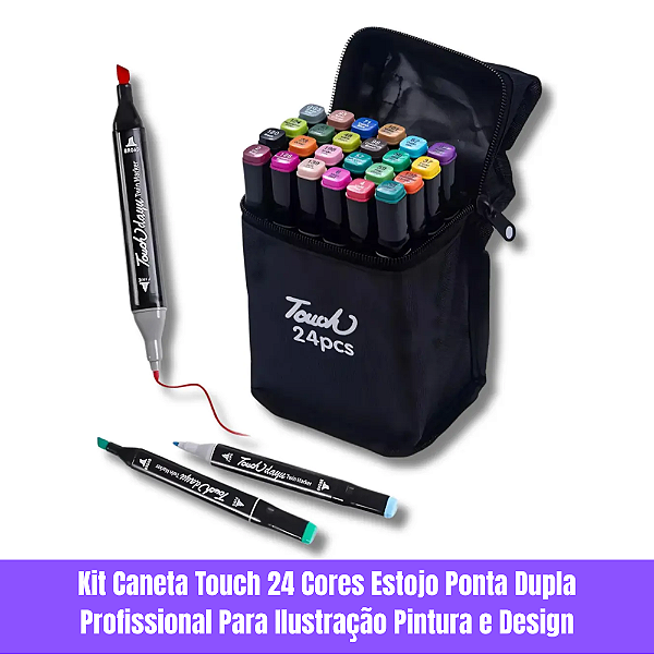 Kit Caneta Touch 24 Cores Estojo Ponta Dupla Profissional