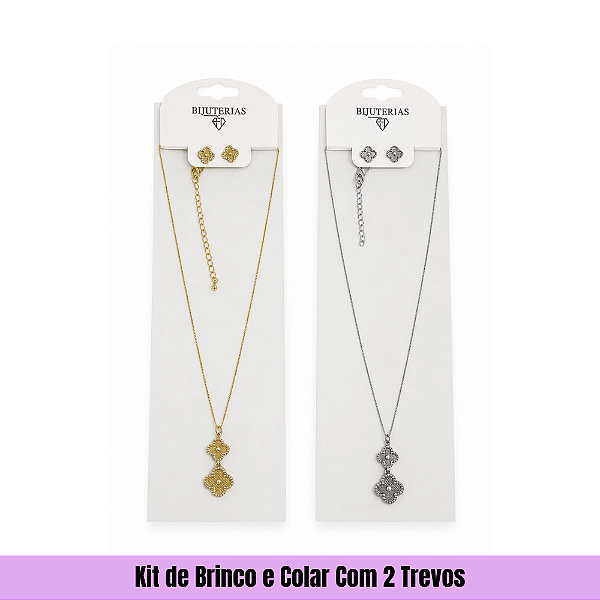 Kit de Brinco e Colar Com 2 Trevos