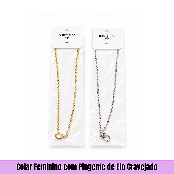 Colar Feminino com Pingente de Elo Cravejado