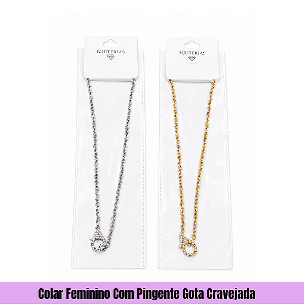 Colar Feminino Com Pingente Gota Cravejada