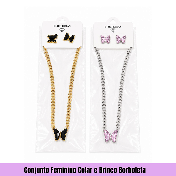Conjunto Feminino Colar e Brinco Borboleta