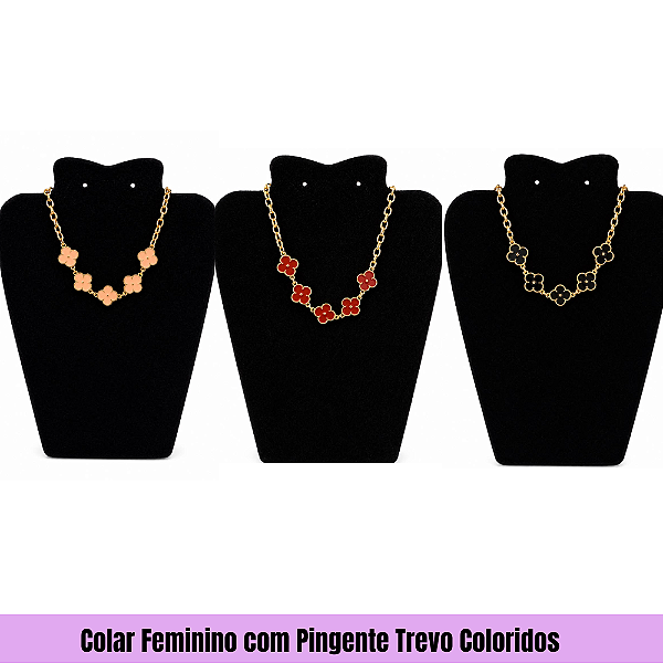 Colar Feminino com Pingente Trevo Coloridos