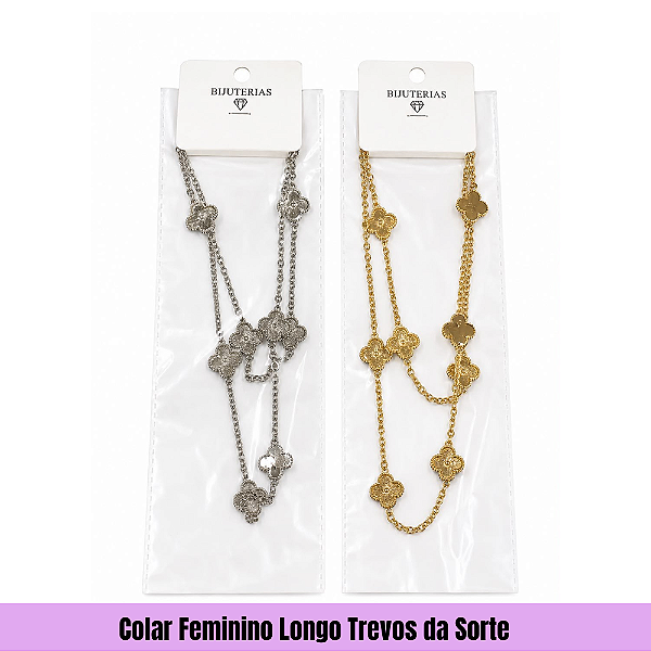Colar Feminino Longo Trevos da Sorte