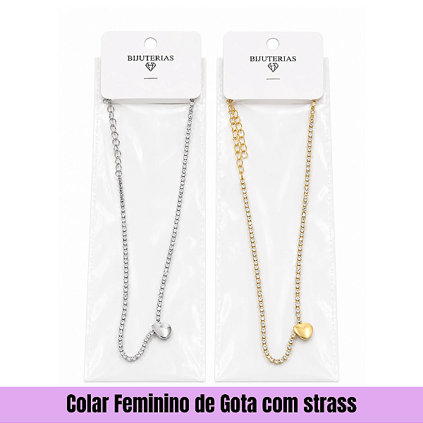 Colar Feminino de Gota com Strass