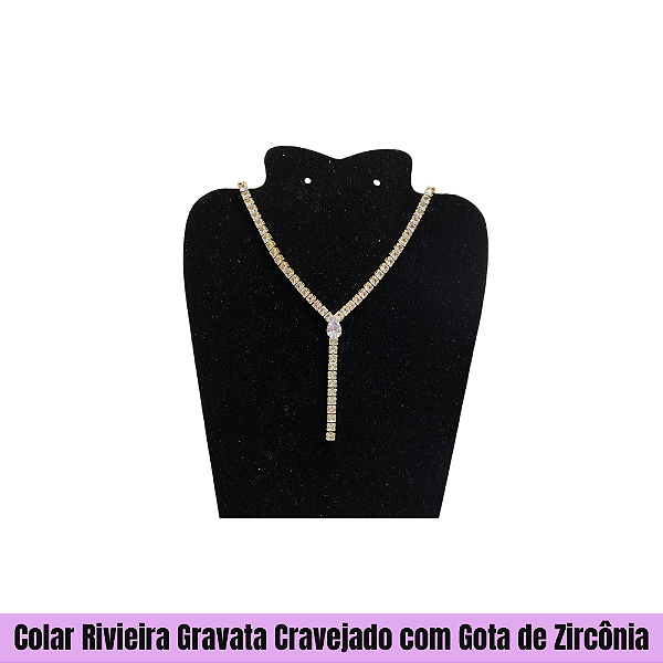 Colar Rivieira Gravata Cravejado com Gota de Zircônia