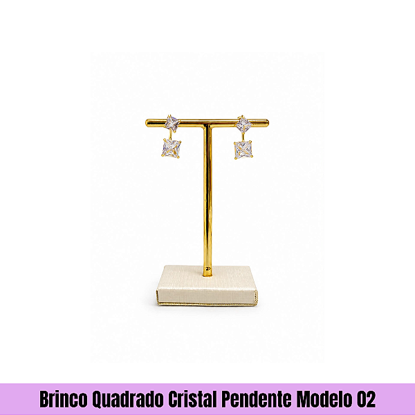Brinco Quadrado Cristal Pendente Modelo 02