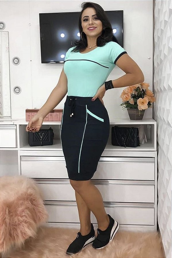 Conjunto Em Malha Preto/Verde