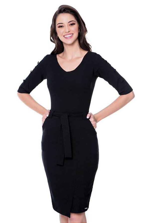 Vestido Preto Mid De Bengaline | Hapuk