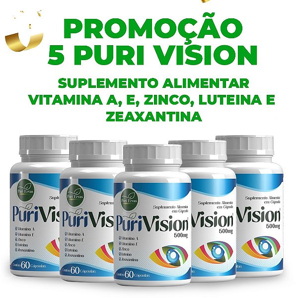 Promoção 5 Potes Puri Vision 60 Cápsulas Suplemento Alimentar Luteina e Zeaxantina