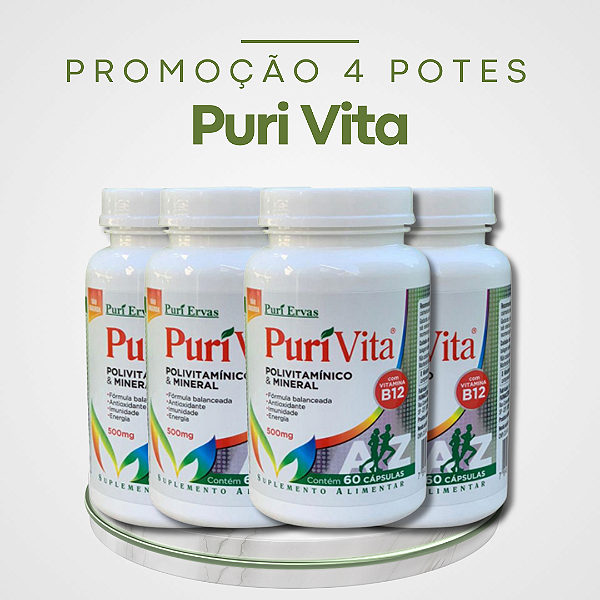 Promoção 4 Potes Puri Vita – Polivitamínico e Mineral que reforça a imunidade, proporcionando mais disposição e energia para o seu dia a dia.