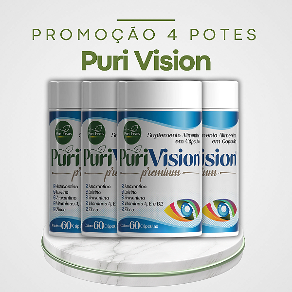 Promoção 4 Potes Puri Vision – Fórmula Natural com Alta Concentração de Luteína, Zeaxantina e Astaxantina para Potencializar a Saúde dos Olhos