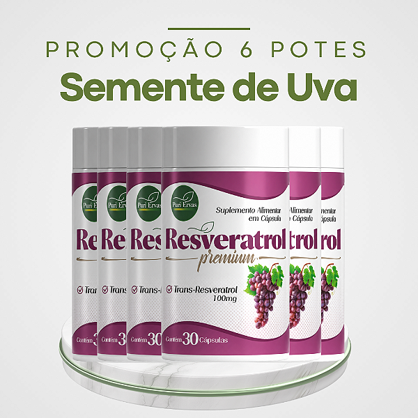 Promoção 6 Potes Semente de Uva – Resveratrol: melhora a circulação, controla o colesterol LDL e o Diabetes