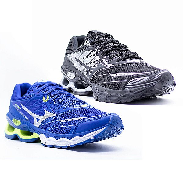 Kit 1 Tênis Mizuno Wave Creation 20 Preto/Prata + 1 Tênis Mizuno Wave  Creation 20 Royal/Verde - Infinity Calcados