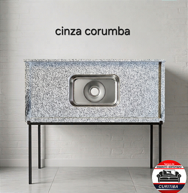Pia de Cozinha Granito Cinza Corumba 120cm com Cuba