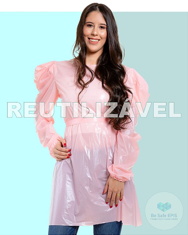 Avental PRINCESS em Plástico SOFT ROSA - Transparente - Impermeável - Reutilizável