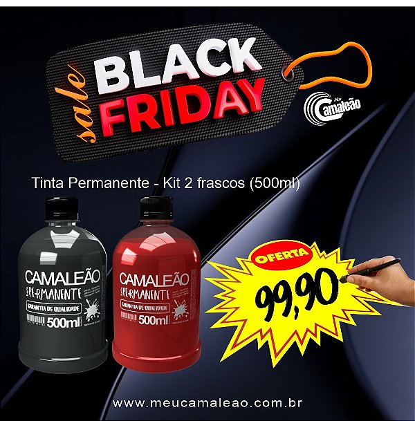 BLACK FRIDAY - 02 TINTA PERMANENTE PARA MARCADOR E KIT ESCRITA - 500ml - PRETA E VERMELHA