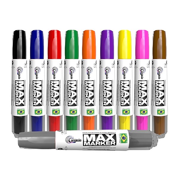 Pincel Marcador para Quadro Branco MAX MARKER Recarregável - KIT 10 CORES