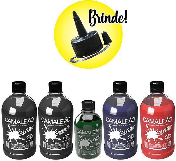 TINTA PREMIUM PARA RECARGA PINCEL MARCADOR DE QUADRO BRANCO - 04 FRASCOS 1 LITRO (PRETO/PRETO/AZUL/VERMELHO) + 01 FRASCO 500ML (VERDE)