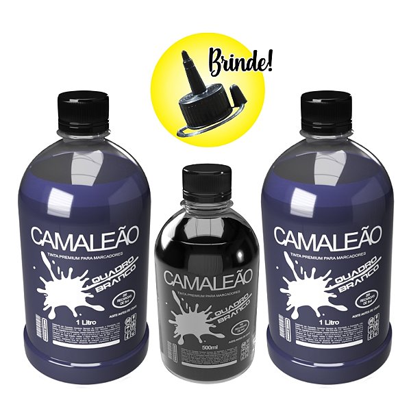 TINTA PREMIUM PARA RECARGA PINCEL MARCADOR DE QUADRO BRANCO - 02 FRASCOS DE 1 LITRO (AZUL/AZUL) + 01 FRASCO 500ML (PRETO)
