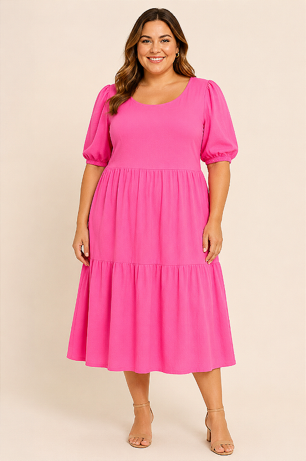 Vestido Midi Manga Bufante