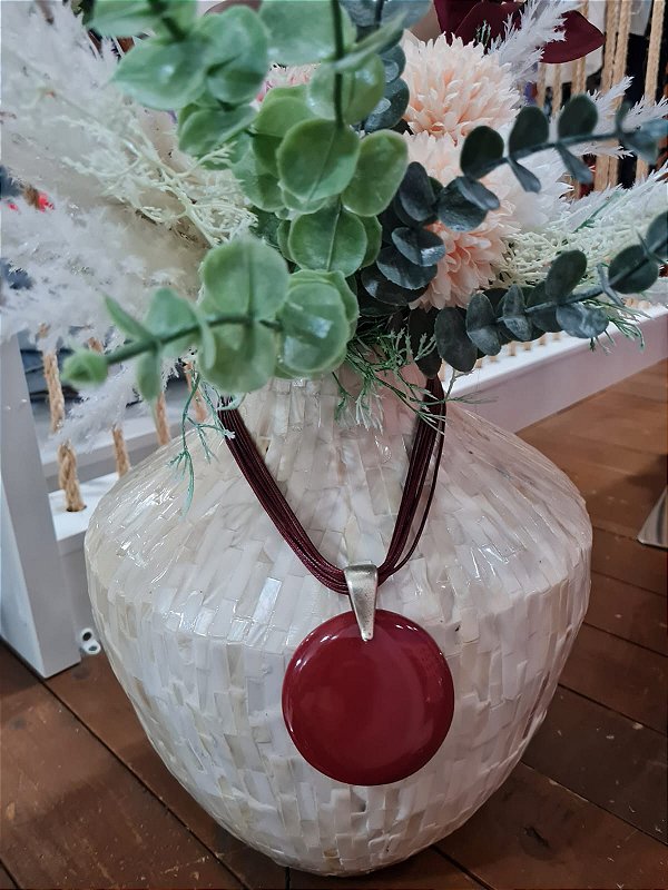 Colar Cordão Couro e  Pingente Acrílico